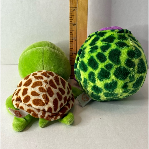 TY Beanie Boo Zippy Beanie Ballz Zoom Turtle Lot of 2 Glitter Eyes - Picture 5 of 5